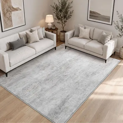 Großer Teppich 160x200 cm, abstrakt, braun/weiß, maschinenwaschbar, antislip