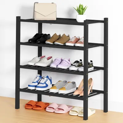 Zdjęcie produktu dla Stojak na buty z bambusa, 4-poziomowy, idealny do przedpokoju