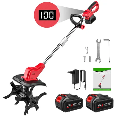 Image de Cultivateur électrique, 21V, outil de jardinage polyvalent, avec 2 batteries