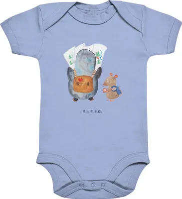 Produktbild von Mr. & Mrs. Panda Strampler Baby Pinguin & Maus Wanderer 12. - 18. Monat - Dusty Blue - Geschenk, Wandern, Kurzarmbody, Babybody, Ausflug, Roadtrip, babykleidung body