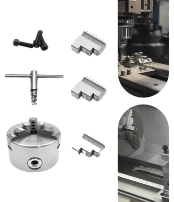 Immagine prodotto di Mandrino a 3 griffe, diametro 100 mm, meccanismo autocentrante, materiali HT300 e 20CrMnTi, durezza HRC54, compatibilità versatile