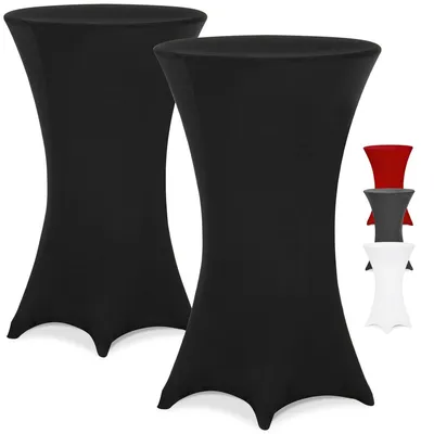 Produktbild von DETEX® Stehtisch Hussen Ø 70-75 cm Schwarz 2er Set Rund 30°C Waschbar Verstärkte Standfüße Knitter- & Bügelfrei Stretch Stehtischhusse Überzug Bezug