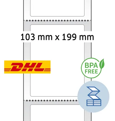Image de HERMA 58506 : Étiquettes pour expéditions DHL, format 103x199 mm, impression thermique directe, 1100 étiquettes par paquet