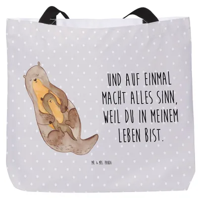 Produktbild von Mr. & Mrs. Panda Stoffbeutel Otter Kind - Grau Pastell - Geschenk, Familie, Tote Bag, Tasche, Strandtasche, Geburt, Einkaufstasche, Reisetasche, Sohn, Mutter, Pandatasche