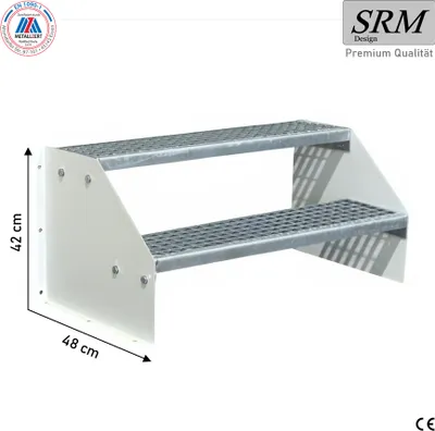 Produktbild von 2 Stufen Standtreppe Modell 1 freistehend weiß Treppe Stahltreppe Breite 150 cm Höhe 42cm ohne Geländer