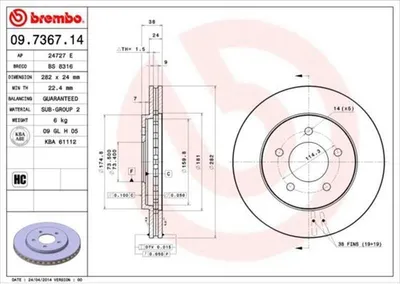 Produktbild von BREMBO Bremsscheiben (2 Stück) Vorderachse 09.7367.14