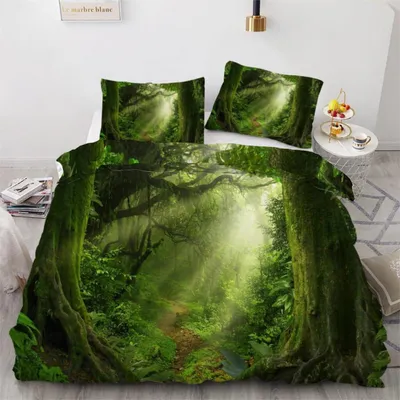 Zdjęcie produktu dla Komplet pościeli 135x200 cm, 4-elementowy, z mikrofibry, motyw dżungli, z zamkiem błyskawicznym
