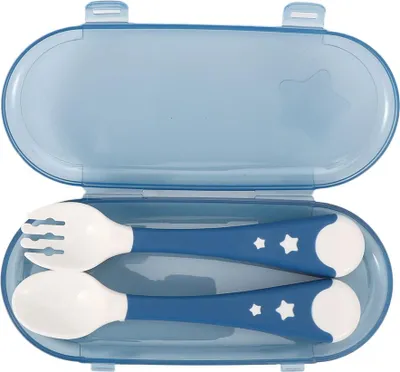 Image de 2pcs portable nourrisson alimentation - fourchette cuillère Nonslip Baby Ta Set (bleu)