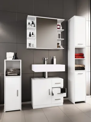 Produktbild von VCM 4-tlg. Badmöbelset | Badmöbel | Set aus Unterschrank, Midischrank, Hochschrank und Spiegelschrank | Badezimmermöbel - Zalo III