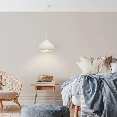 Immagine prodotto di Opviq, lampadario di alta qualità, struttura in metallo, calotta in fibra di vetro, 32 x 28 x 22 cm, altezza regolabile da 30 a 105 cm, attacco E27, IP20, design elegante in bianco per ambienti moderni.