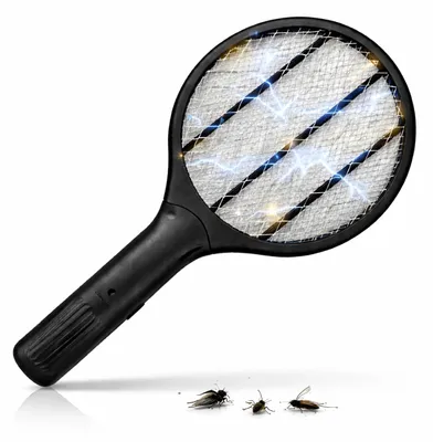 Produktbild von Elektrische Fliegenklatsche Batteriebetrieben – Insekten- und Mückenfänger für Fliegen, Mücken und andere Insekten (Schwarz 33,5 cm)