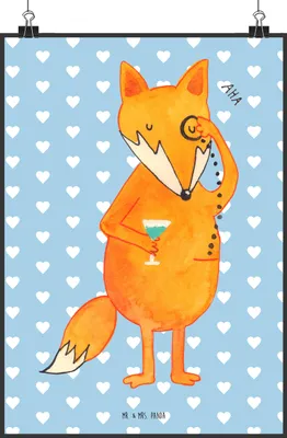 Produktbild von Mr. & Mrs. Panda Bild Fuchs Lord DIN A2 - Blau Pastell - Geschenk, Schick, drucke, Motivation Spruch, Lustig, Wandbild, Monokel, Deko, Neugierig, Plakat, wanddeko