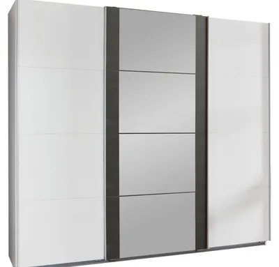 Immagine prodotto di Armadio ad ante scorrevoli Berna Design dell'armadio selezionabile, Bianco / Acciaio grezzo, 270x64x236cm