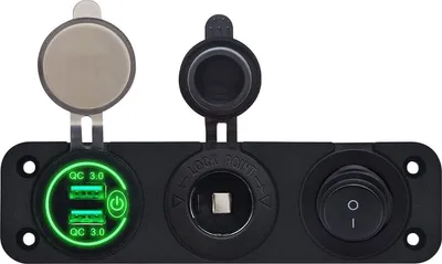 Produktbild von ProRide 12V Auto-USB-Ladegerät 2 Ports QC3.0, Dreifach-Panel mit Schalter
