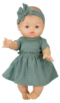 Image de Ensemble Heless : poupée avec robe en tissu biologique, vert sauge, fille