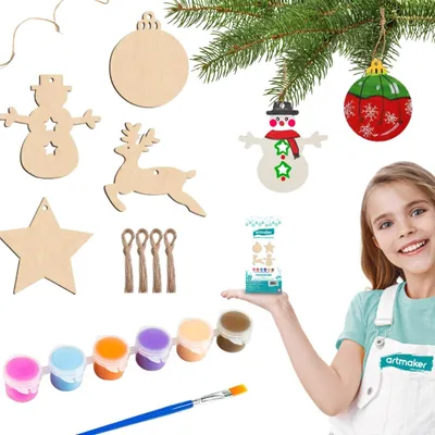 Produktbild von Artmaker Weihnachtsanhänger zum Bemalen, 4er Set mit Farben