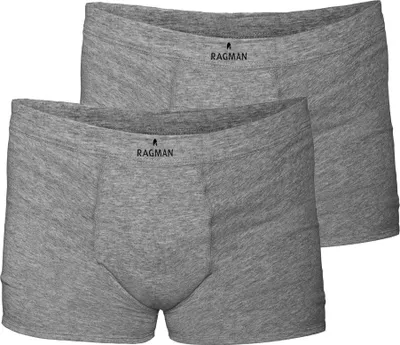 Produktbild von RAGMAN Herren Boxershorts, 2er Pack - Unterwäsche, Unterhose, Baumwollmischung, Logo, einfarbig Grau S