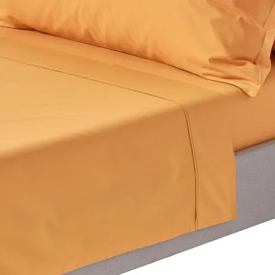 Produktbild von HOMESCAPES Bettlaken aus ägyptischer Baumwolle, Fadendichte 200, 275 x 275 cm, senfgelb