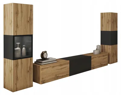 Obrázek produktu pro Moderní obývací stěna Berlin 180 cm černá / dub Wotan do obývacího pokoje
