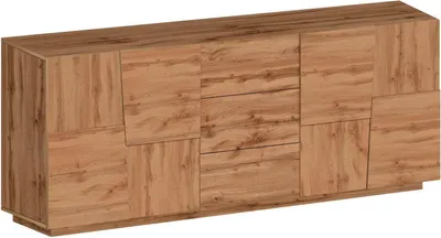Produktbild von Kommode Yoel, Wohnzimmer-Buffet, Wohnzimmer-Kommode mit 4 Türen und 3 Schubladen, 220x44x86 cm, Eiche