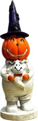 Produktbild von Halloween Lächelndes Kürbismann-Statue, gruseliger Zaubererhut, Kürbis mit Geist, Harzfigur, Skulptur, Party, Zuhause, Desktop-Dekoration, Ornament