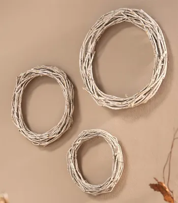 Image de 3x couronne décorative "White" en rotin, blanc, couronne en bois, couronne en rotin, couronne brute 20 + 25 + 30 cm