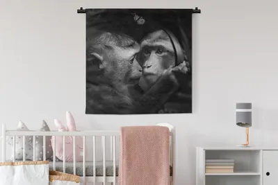 Produktbild von MuchoWow® Wandteppich Wandbehang Tiere - Affen - Natur - Schwarz - Weiß 90x90 cm Tapisserie Dekoration Wandtuch - Wandaufhänger