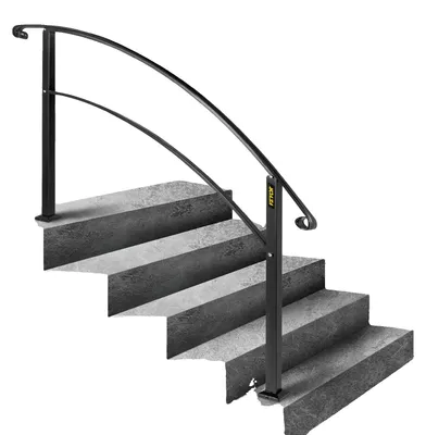 Produktbild von VEVOR Handläufe für Außentreppen, passend für 1 oder 3 Stufen, Außenhandlauf aus schwarzem Schmiedeeisen, flexibler Handlauf für die Veranda, Übergangshandläufe für Betontreppen oder Holztreppen, Schritt 5-Schwarz