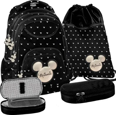 Immagine prodotto di Zaino scolastico per bambine e bambini con motivo MINIE, set da 3 pezzi: zaino, astuccio e borsa – Mega-Set Paso