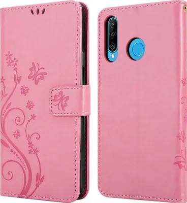Image de Cadorabo Housse pour Huawei P30 LITE Housse de protection rose Housse pour portable Etui Case Fleurs Flower