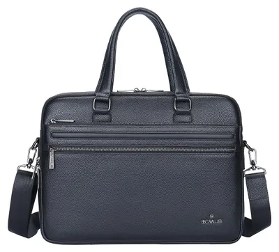Produktbild von Herrenhandtasche Schwarz Echtleder mit Reißverschluss und abnehmbarem Schultergurt Black B UNICA 40x30x10 cm