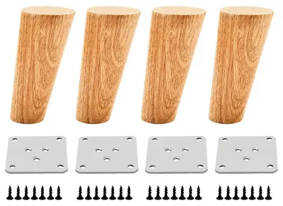 Obrázok produktu pre 4 kusy drevených nožičiek na nábytok, 10 cm, šikmé drevené nožičky s montážnymi platňami a skrutkami