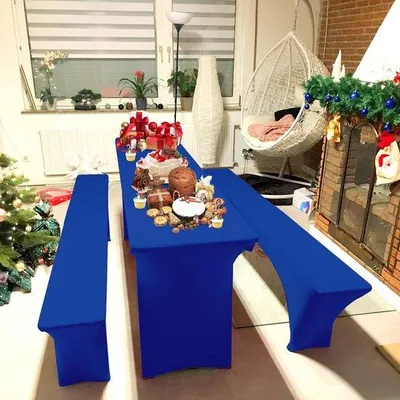 Produktbild von Famanu Biertischset 3-teilig - Blaue Stretch-Hüllen für Biertische und Bänke