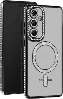 Produktbild von Avizar, Diamant-Hülle für Samsung S24 FE – MagSafe-Schutz mit Strass-Rand, Schwarz