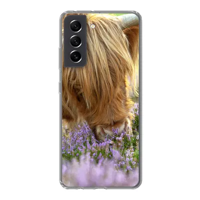 Produktbild von MuchoWow® Handyhülle Schutzhülle Hülle für Samsung Galaxy S21 FE Schottische Highlander - Gras - Heidekraut - Tiere Silikon Softcase Handy Hülle - Mobiltelefonhülle