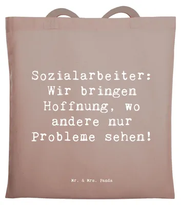 Produktbild von Mr. & Mrs. Panda Beutel Spruch Sozialarbeiterin Hoffnungsträger - Braun Pastell - Geschenk, Geduld, Jutetasche, Engagement, Berufsalltag, kreative Geschenke, Beruf