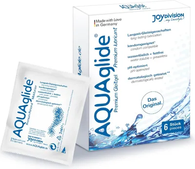 Produktbild von JOYDIVISION Original AQUAglide 6x3ml Gleitgel Natural, Kristallklares & Veganes Gleitmittel, Ph-optimiert und Latex- Kondom -Kompatibel