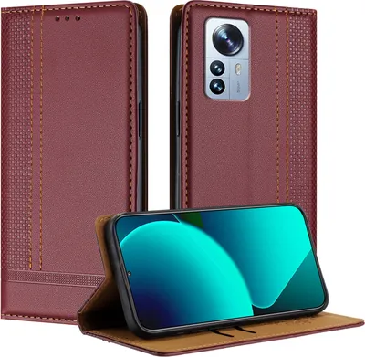 Produktbild von Handyhülle für Xiaomi 12 Pro Leder Flip Klappbare Schutzhülle mit Standfunktion Dunkelrot