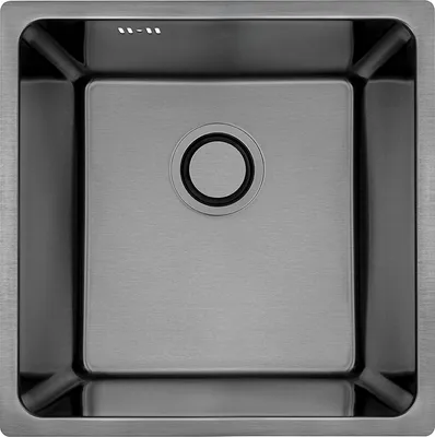 Productafbeelding van Laveo wastafel, enkelvoudig, stalen, grafietkleur, 44x44 cm, inbouw-/opbouw-/opzetmontage, sifon en klik-klak afvoerplug inbegrepen