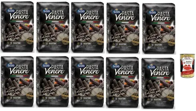 Produktbild von Riso Scotti, Pasta Venere Rigatoni Integrale di Riso Venere, Reispaste, Vollkorn, Faserquelle, Phosphor und Proteine, ideal für eine ausgewogene Ernährung, 10x 400 g + Italian Gourmet polpa 400g