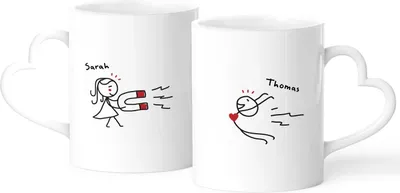 Produktbild von personalisierte Partnertasse 2er Set Herzhenkel Strichmännchen Liebes-Geschenk mit Namen für Paare SpecialMe® Set weiß Herz-Tasse