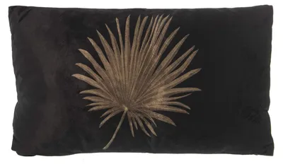 Rechteckkissen Samt/Polyester 30x50 cm Palmenblatt Schwarz-Gold