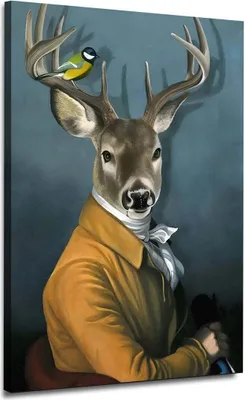 Produktbild von Hirsch Portrait Style Tier Leinwandbild Wandbild Dekoration Kunst XL: 60x90x4cm