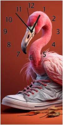 Produktbild von Wallario Design Wanduhr Flamingo im Sneaker aus Echtglas, Größe 30 x 60 cm