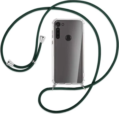 Produktbild von Handykette Backcover-Schutzhülle mit Band (Metall silberfarben) für Motorola Moto G8 - dunkelgrün