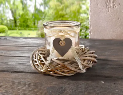 Produktbild von 2tlg. Glaswindlicht mit Weidenkranz Ø 23 cm, Kerzenhalter, Naturkranz, Tischkranz, Windlicht, Deko-Kranz, Tischdeko für Wohnzimmer