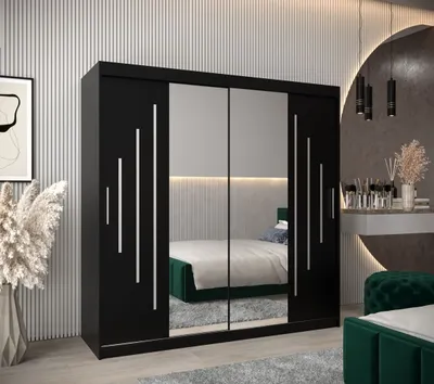 Obrázek produktu pro Šatní skříň se zrcadlem SOFIA - šířka 200 cm, černá