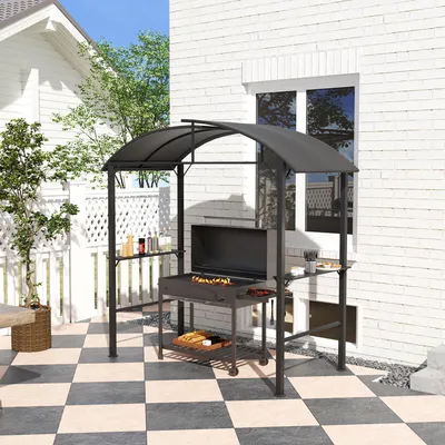 Produktbild von Grillpavillon mit Rauchabzug-Dach, Gartenpavillon Stahl, 2 Seitenablagen & 7 Haken, Dunkelgrau | 233x110x235 cm | 23,5 kg | Pulverbeschichtung
