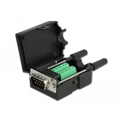Produktbild von DeLOCK 66232, Sub-D 9, 10 Pin Terminalblock, Schwarz, 26/18, -20 - 105 °C, 34,4 mm, 51,8 mm