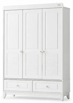 Productafbeelding van Een witte, moderne garderobe met drie deuren en twee lades